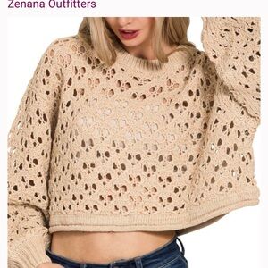 Zenana Outfitters Women's Tan Crochet Sweater